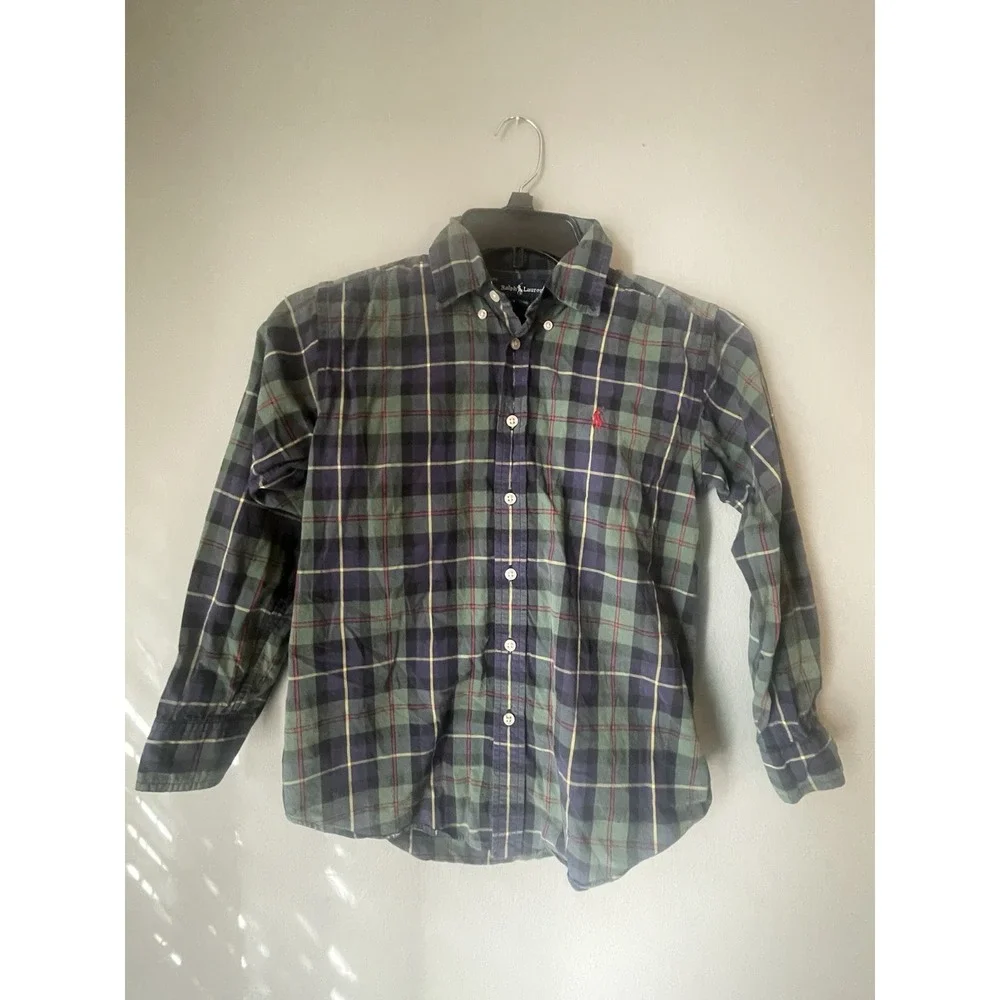 Ralph Lauren Shirt  Youth M (12/14) Green‎ Blue  Button Down Logo